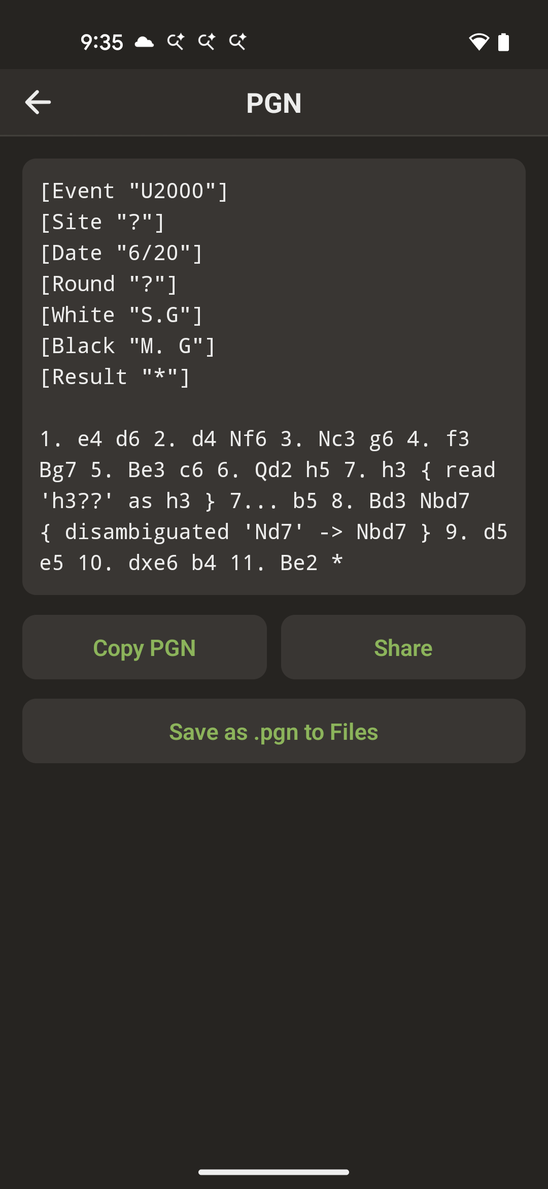 Validated PGN output