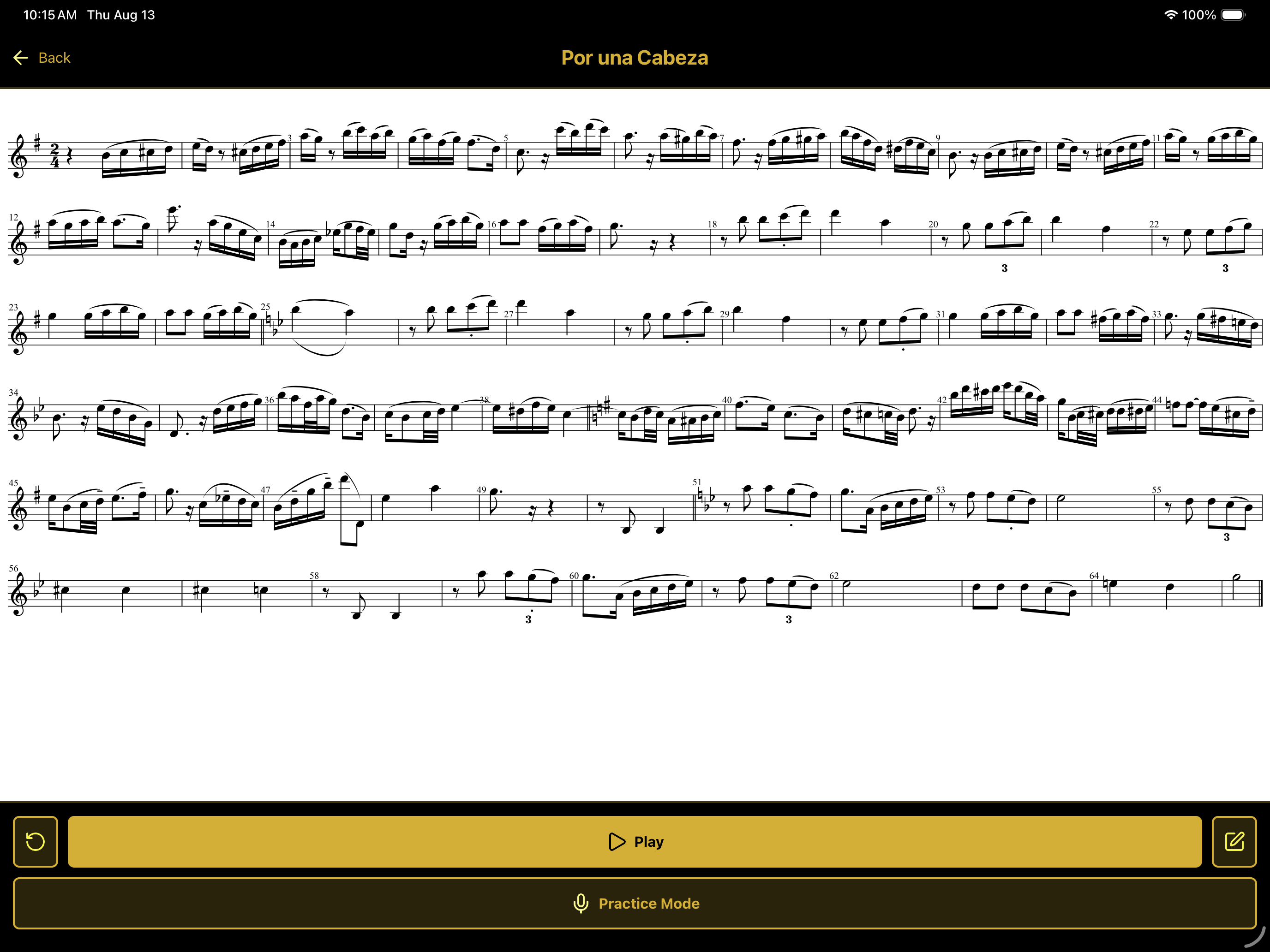 Scan & Play editor in play mode with the score cursor