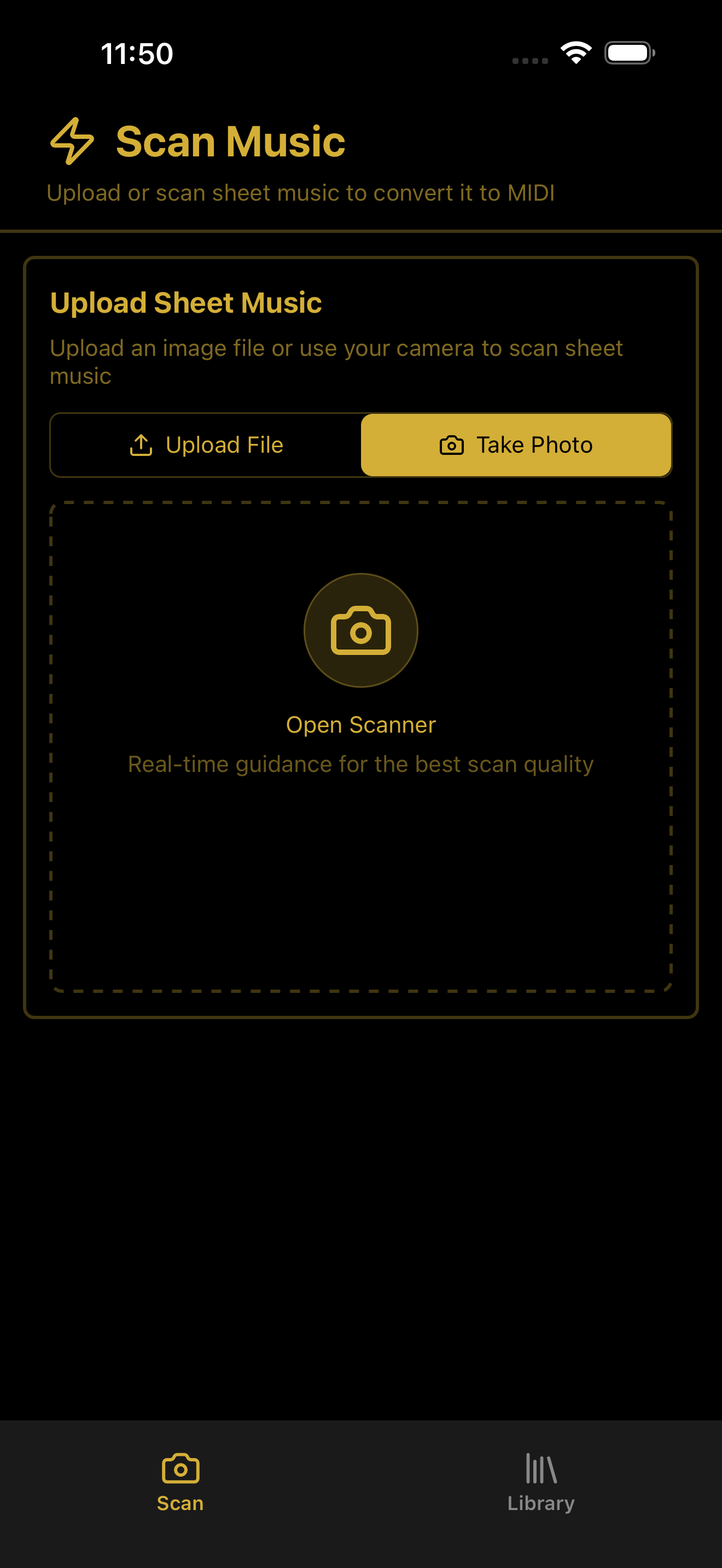 Scan & Play editor showing a converted score